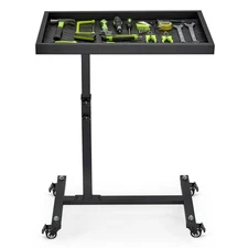 Adjustable Work Table with Wheels, Mechanic Rolling Tool Tray Table for Garag...