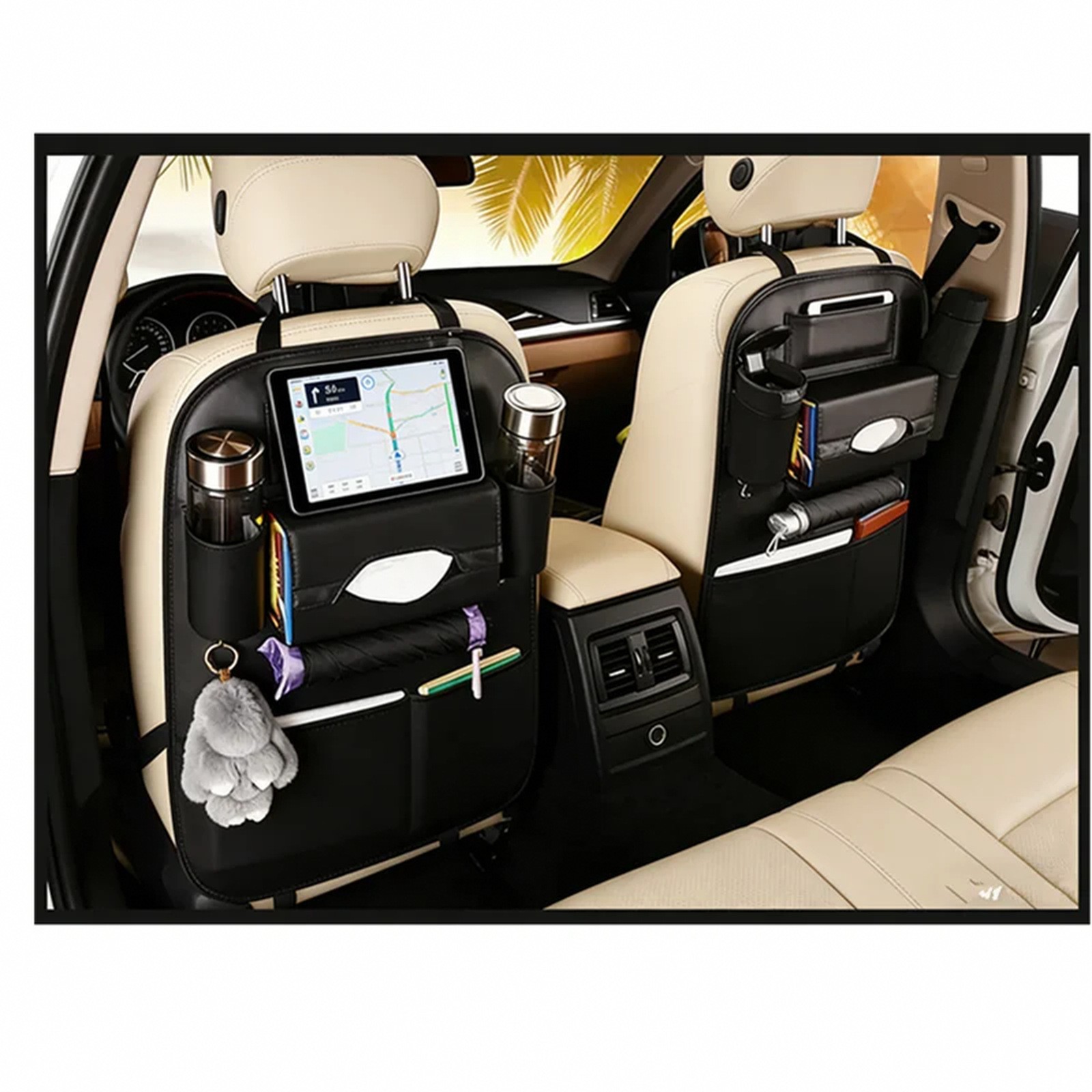 Car Seat Back Storage Organizer Bag Universal PU Leather Tablet Holder