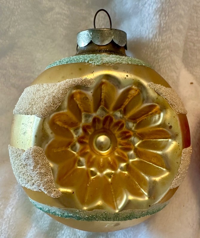 2 Lg Vintage Shiny Brite Christmas Ornaments Double Indent  MADE in USA Caps