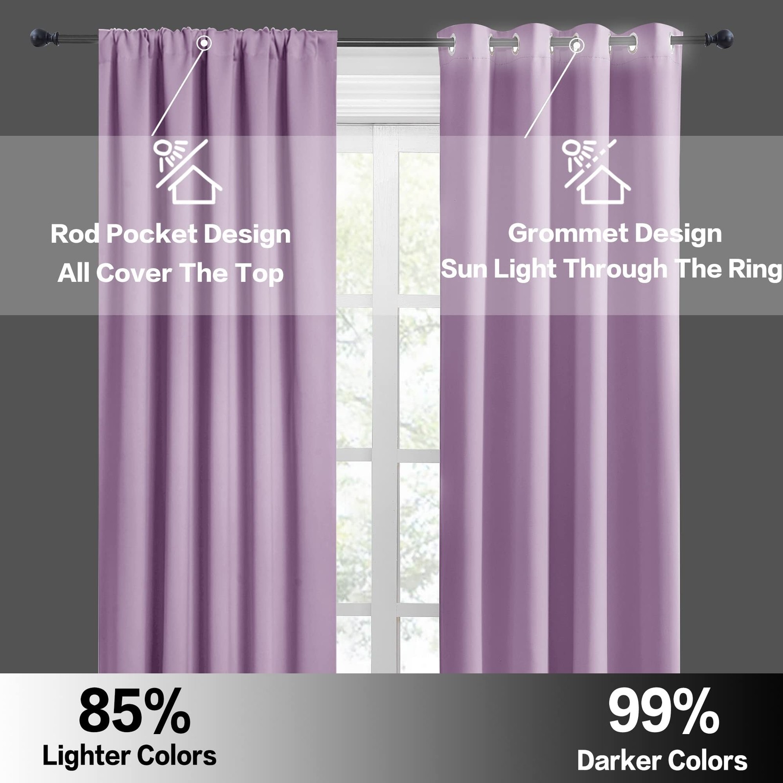 RYB HOME Bedroom Curtains Solid Blackout Panels Rod Pocket Thermal Insulated ...