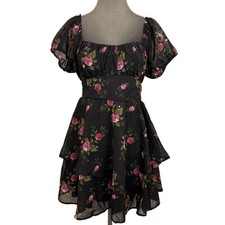Fashion Nova Milkmaid Coquette Dress Sz S Smocked Tiered Layered Black Lenora