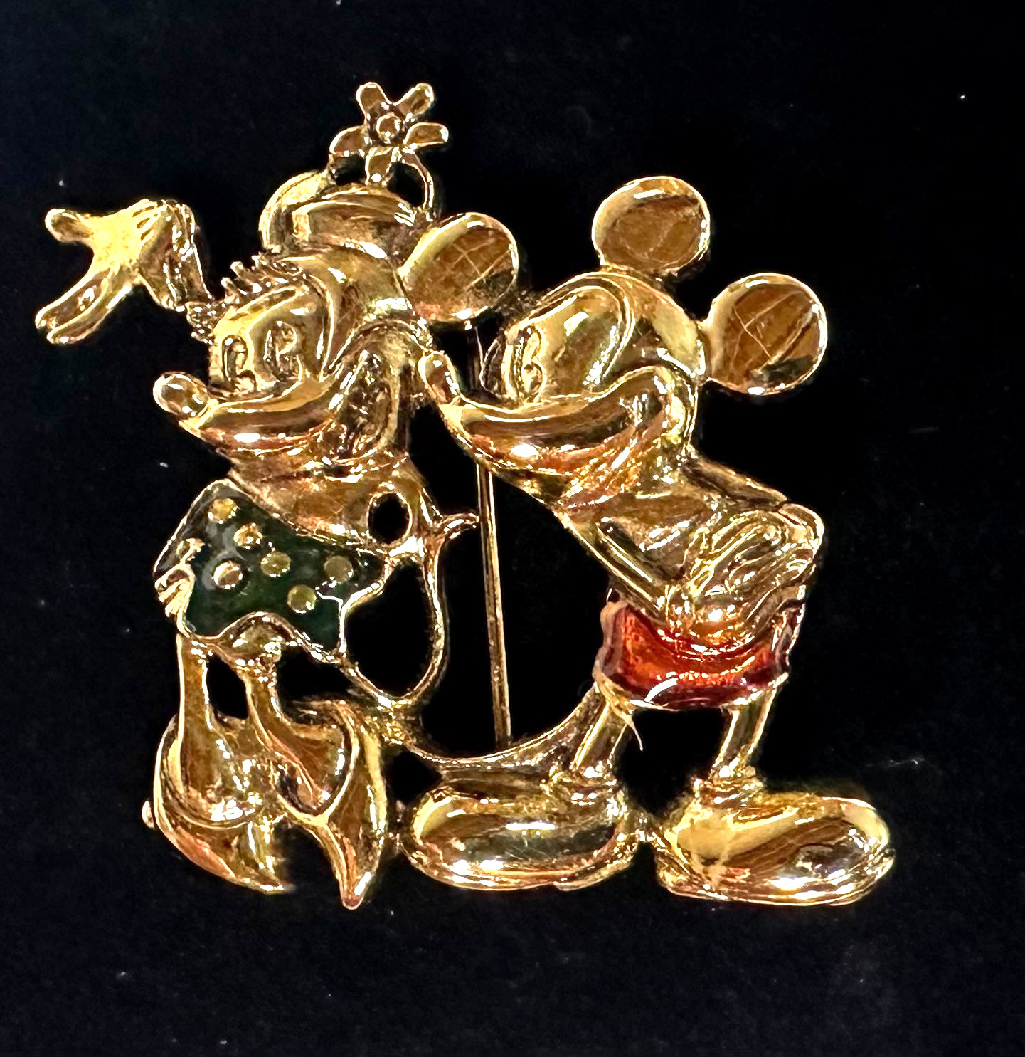 Signed DISNEY Micky & Minney Mouse Vtg Costume Gold Tone Brooch Jewelry Lot K