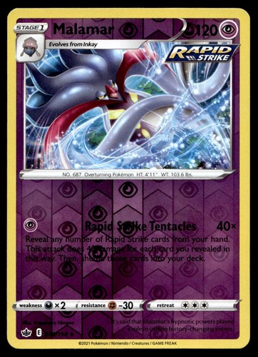 Malamar 70/198 Pokemon Card Chilling Reign Rare 120 HP Rev Holo LP UE