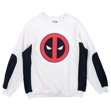 Marvel Deadpool Mens White Fleece Crewneck Sweatshirt