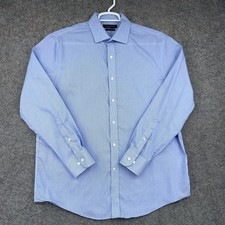 Tommy Hilfiger Button Up Shirt Mens 17 34/35 XL Blue Pinstripe Long Sleeve