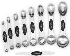 9 Piece Magnetic Stainless Steel Measuring Spoons Set Dual Sided with Leveler