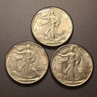 3 Walking Liberty 50C Half Dollars 1945 '46 '47 Beautifully Matched Group! LOOK!