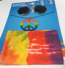 Hippie Kostüm Accessoire Set - Brille + Peace Kette + Tuch