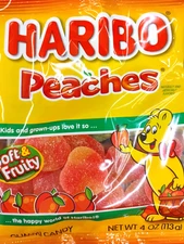 Lot of 2 HARIBO Peaches Gummy Flavored Chewy Candy Bag, 4 oz Share Size