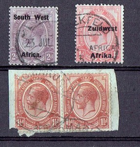South West Africa 1913 SG #1. 4 Stamps of SA canceled & overprinted by SWA Used