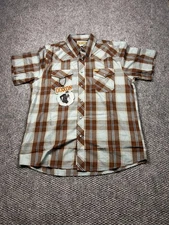 Dixxon Shirt Mens Large Brown Blue Plaid El Paso D Lux Bamboo Blend Western