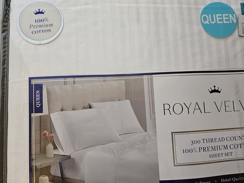 Royal Velvet Queen Sheet Set 300TC White 100% Premium Luxe Cotton Wrinkle Free - Picture 2 of 2