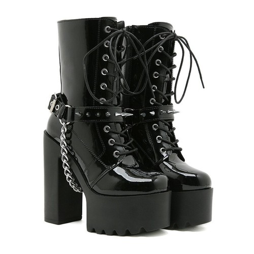 Stivaletti donna tacco doppio tronchetto 14cm con lacci modello casual 35-41 - Foto 8 di 8