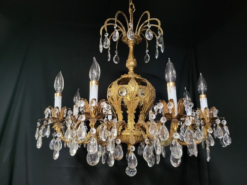 Antique large Brass 8 Lights crystal Chandelier - Picture 5 of 10