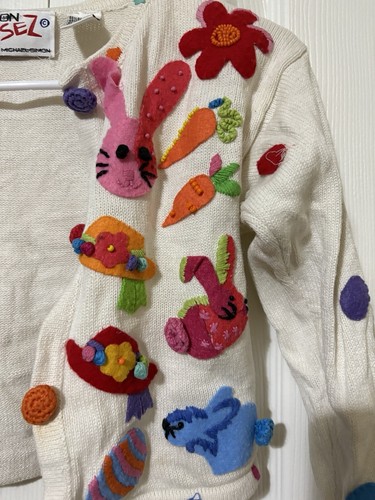 Michael Simon Simon Sez Children’s 6X Cardigan Easter Spring Bunny Vintage - Picture 2 of 8