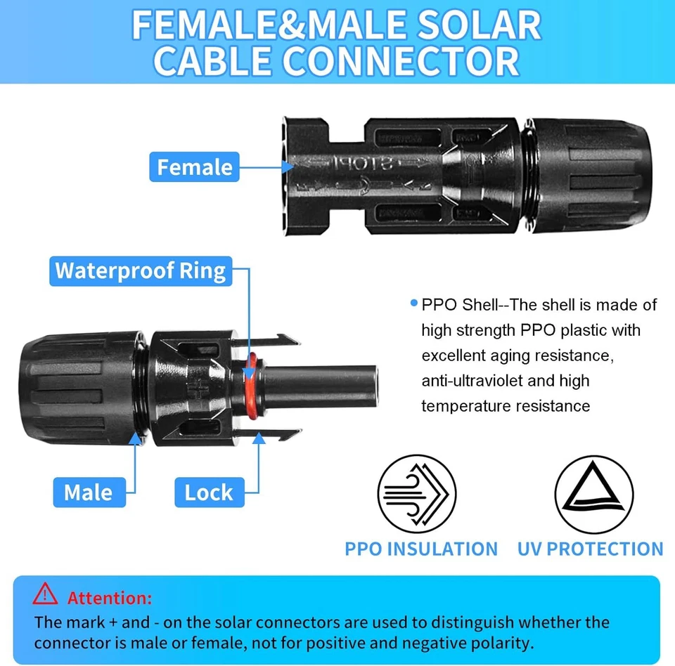 100 x Solarstecker MC-4 Stecker Solarkabel 4/6mm² Buchse Kupplung Verbinder DE - Bild 4 von 4
