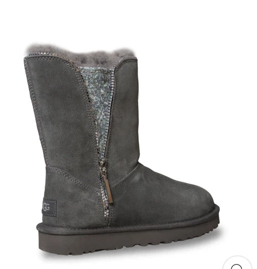 UGG CLASSIC SHORT SEQUIN ZIP CHARCOAL BOOT US 10 UK 8 EU 41