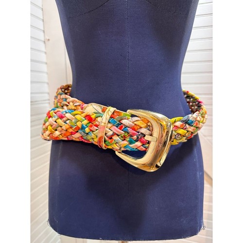 Vibrant Multicolor Braided Belt with gold toned Buckle - Boho Chic Accessory