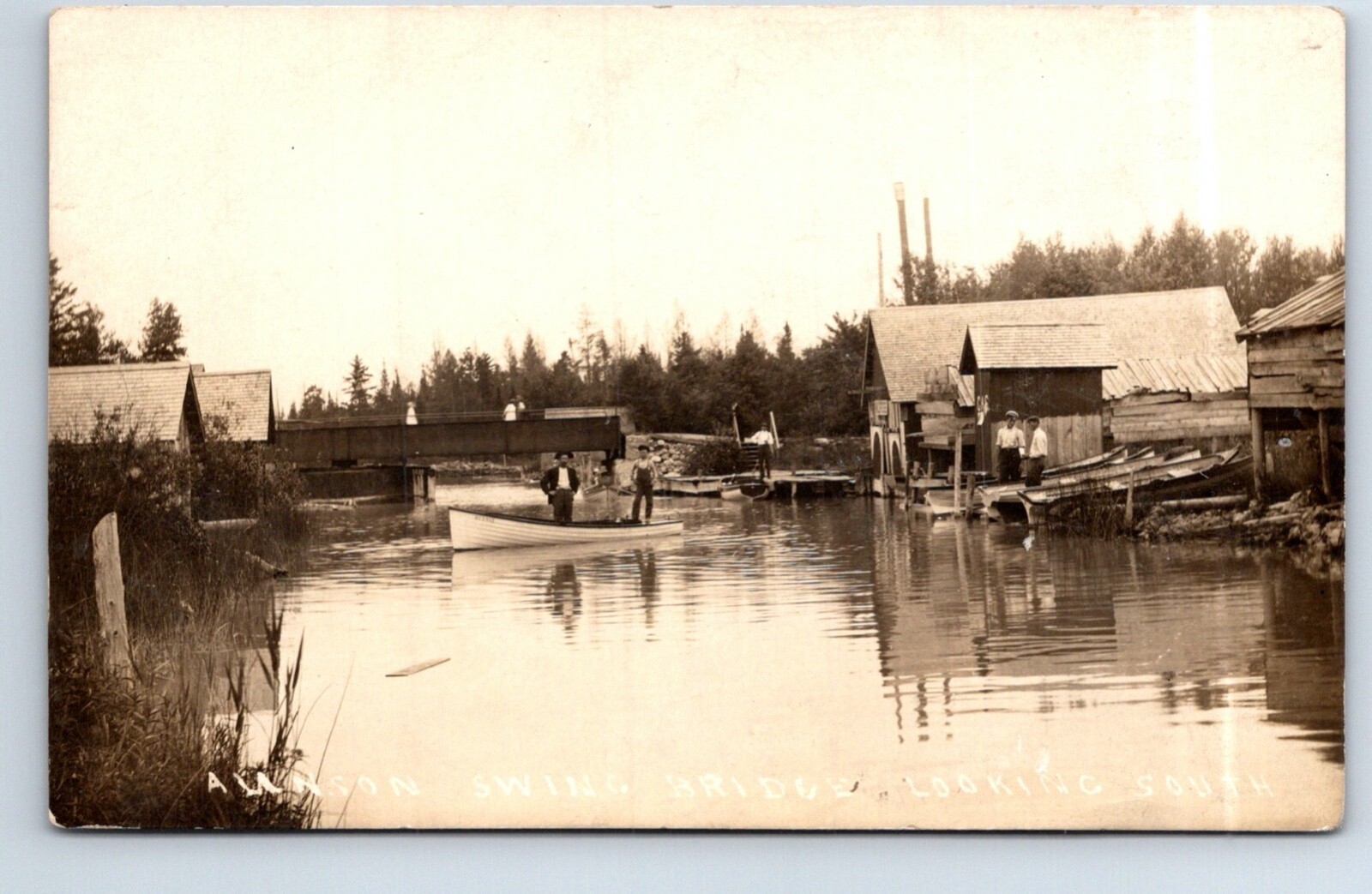 RPPC Real Photo Postcard Michigan Alanson Swinging Bridge Disaster Gas