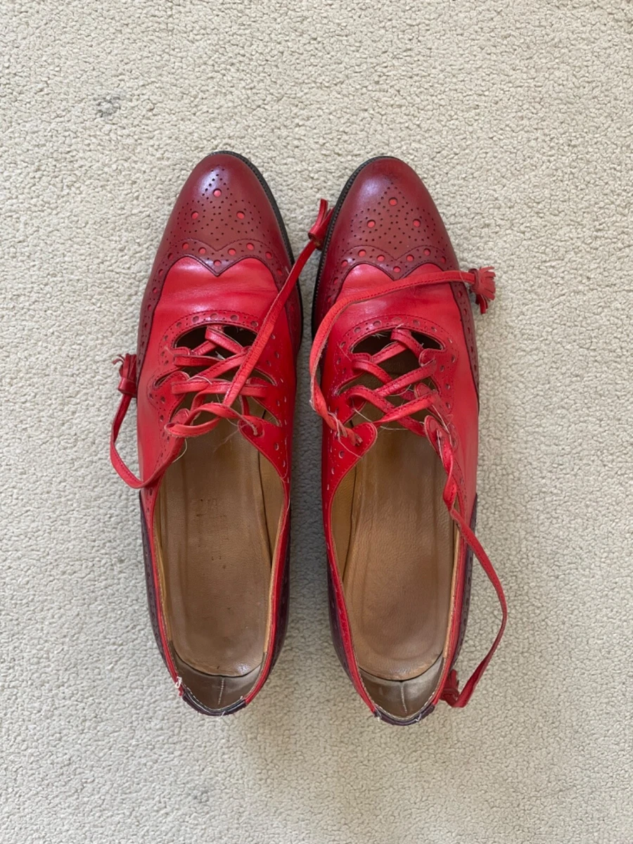 Hermes Ladies Brogue shoes classic in red and maroon size 37.5