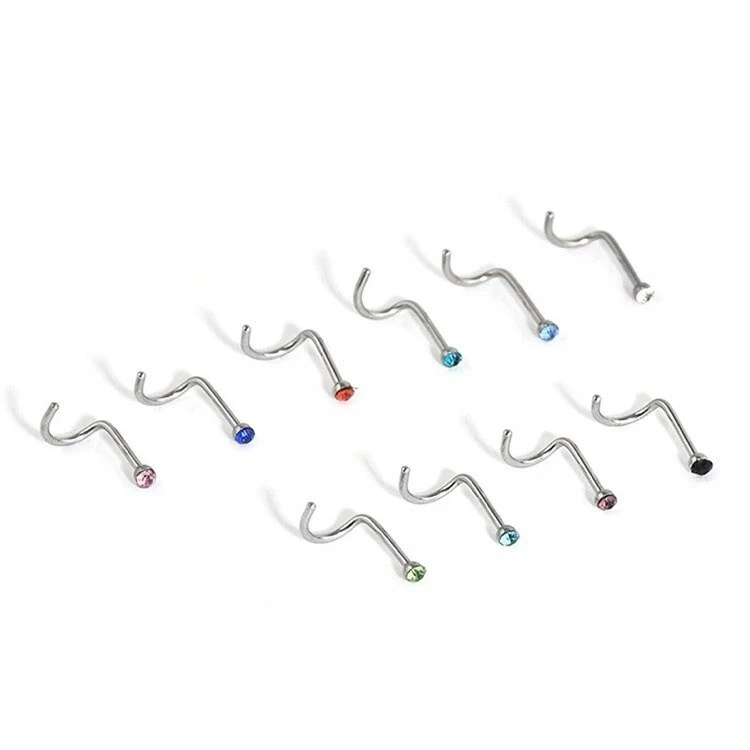 10 ORECCHINI NASO PIERCING NASINO IN ACCIAIO CHIRURGICO BRILLANTINO ZIRCONE 2 mm - Immagine 3 di 4