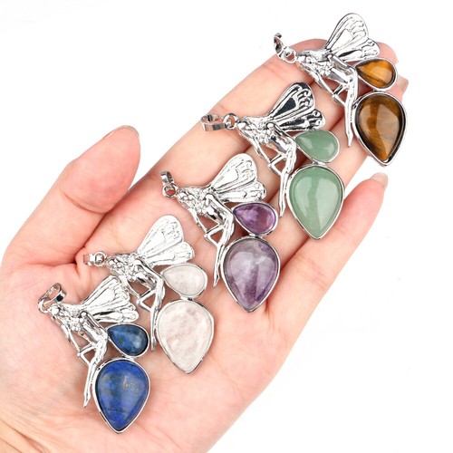 Fee Elf Quarz Kristall Wassertropfen Edelstein Anhänger DIY Schmuck Geschenk - Bild 3 von 28