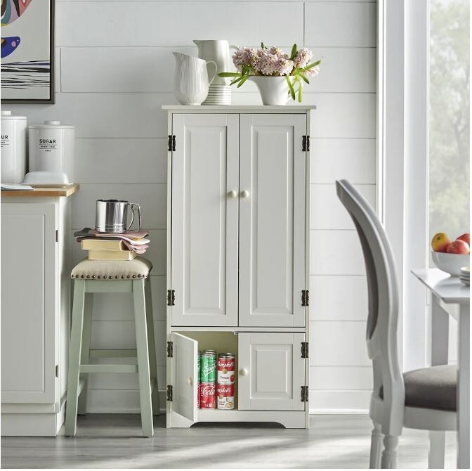 White Tall Kitchen Living Room Pantry Cabinet Adjustable Shelves Storage Utility