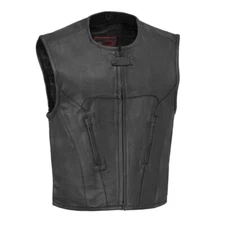 Perforated Leather Vest Men Motorcycle Biker Concealed Carry Cowhide Vest