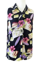 Tropical Tank Top Small Floral Button Down Collared Hawaiian Sleeveless Units