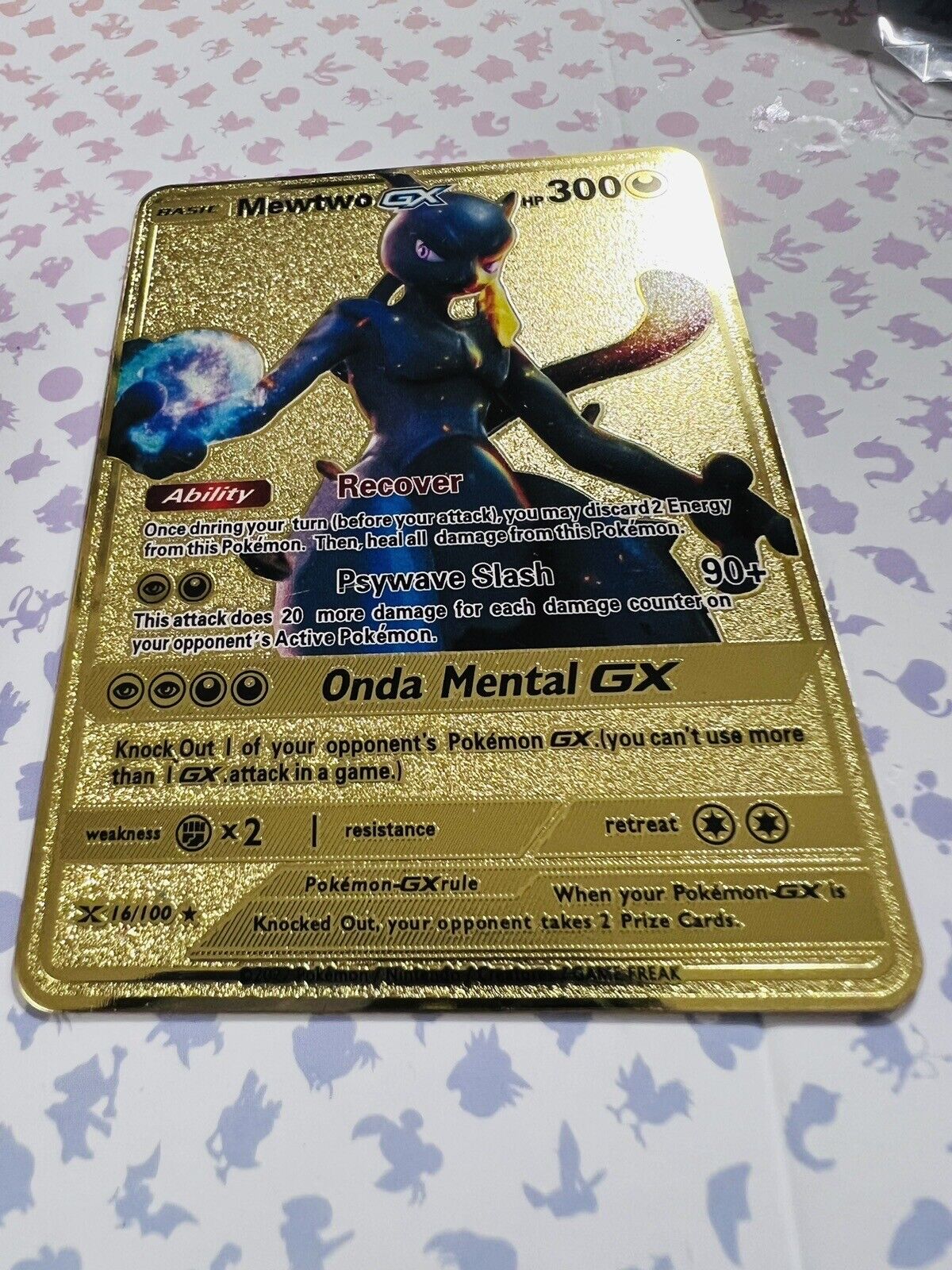 Pokemon Mewtwo GX Dark Nova Gold Solid Metal Card