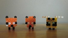 Minecraft Perler Bead 3d Fox, Baby Fox, And Bee Figure