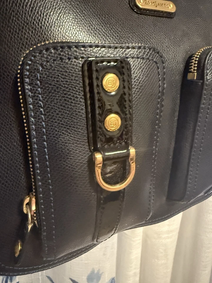 罕见 Eric Jatvis 压花海军蓝皮革黑色漆金链条斜挎包 — 第 3/4 张图片