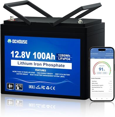 12V 100Ah LiFePO4 Lithiumbatterie mit Bluetooth Temperaturschutz BMS Wohnmobil