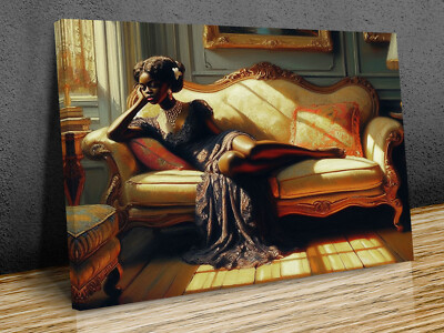 Beautiful Girl Resting on a sofa Edward Hopper style mounted canvas print