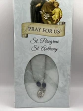 Pray For Us Saint Anthony St. Peregrine Medal Chain Necklace Franciscan Friars