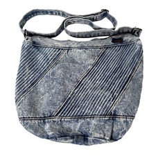 Vintage SHANE Acid Wash Denim Purse 1980s Zipper Extendable Shoulder Strap