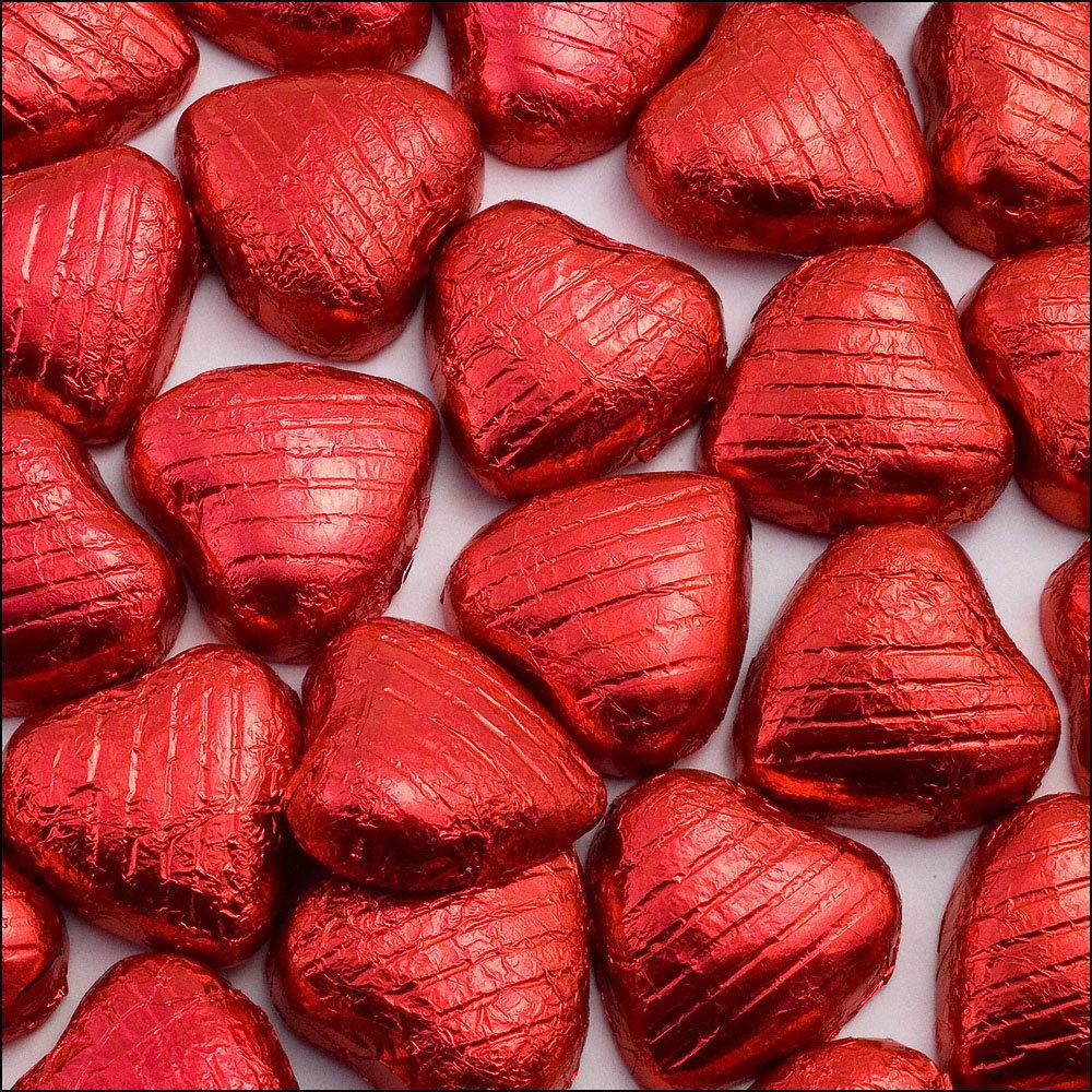 Red Foiled Wrap Solid Milk Chocolate Hearts 50 Pieces Wedding Engagement Favours