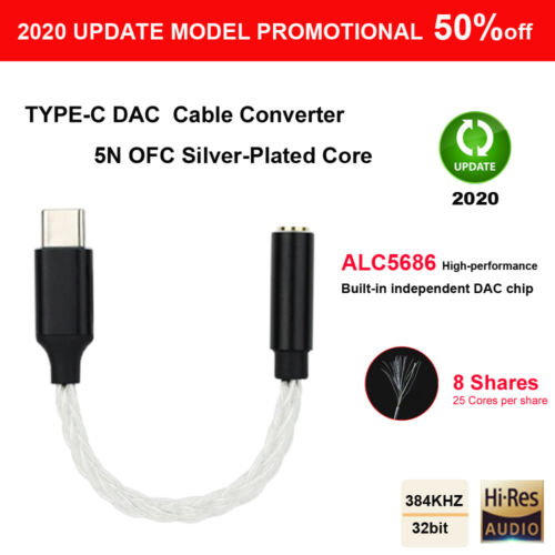 Earphone ALC5686 DAC Amplifier Adapter Audio OFC Type-C to 3.5mm Lossless Cable - 第 1/5 張圖片