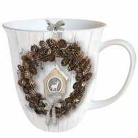 Tasse, Porzellantasse Pine Cone Wreath 0,4L By Ambiente | Zapfenkranz, Zapfen