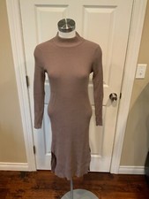 M Magaschoni Gray Rib Knit Mock Neck Sweater Dress, Size Medium