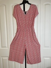 Clara Sunwoo L Jersey Jumpsuit Cropped Wide Leg Pockets Red Black White Size S