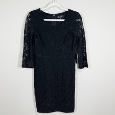 Lulu's All For You Lace Bodycon Dress Size M Black 3/4 Sleeve Lined Short NWT