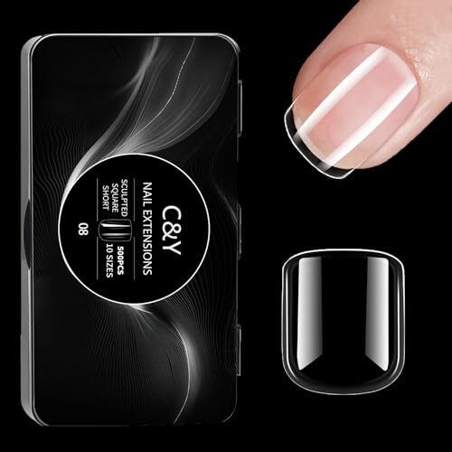 C&Y Nail Natural Sculpted Box of 500 Gel Acrylic Nail Tips,10 Square Short - Bild 1 von 6