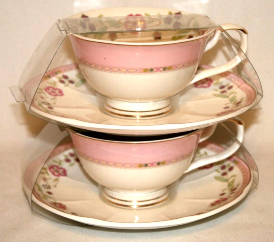 Juego de dos tazas de té y platillos Grace Teaware porcelana fina flores rosas nuevos Foto 3 de 3