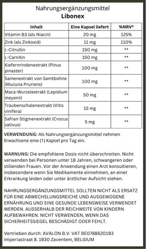 Libonex perform Nahrungsergänzungsmittel mit L-Citrullin, Maca, 30 Kapseln. - Bild 4 von 4