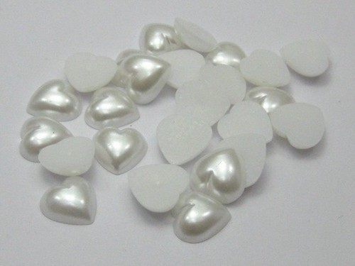 200 Pure White Heart Half Pearl Bead 10X10mm FlatBack Cabachons Scrapbook Craft - Picture 4 of 7