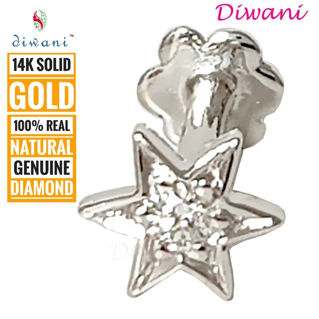 6 Point Star Shape Natural VVS Diamond Nose Lip Labret Piercing Stud
