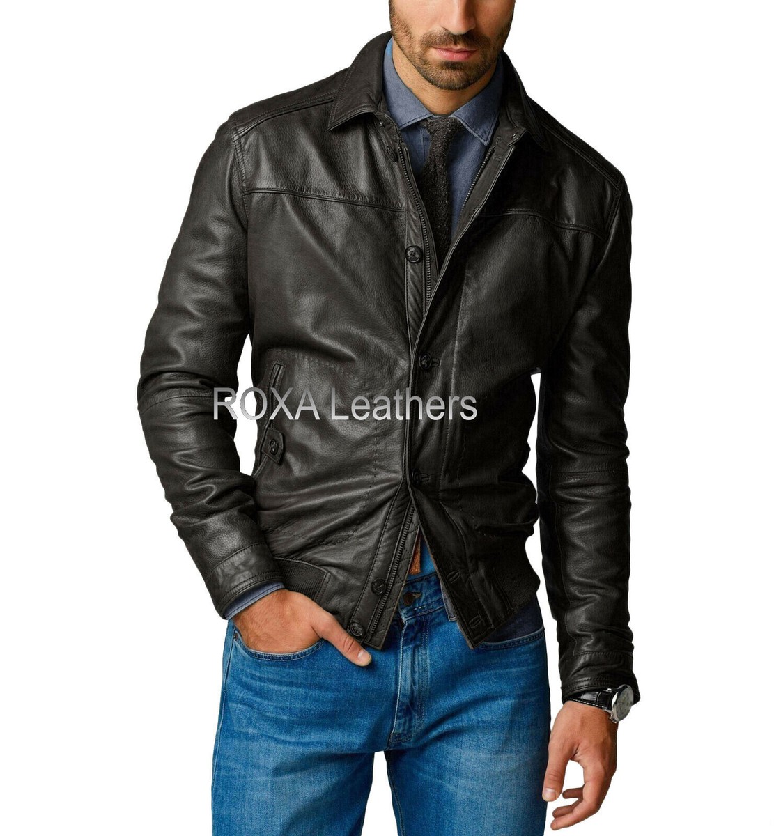 URBAN Men Pure Genuine Lambskin Leather Jacket Motorcycle Casual Wear Black  Coat