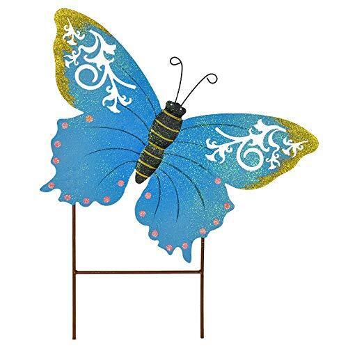 Garden Decor Metal Butterfly Stakes Yard Sign Decorative Lawn Art Indoor Blue