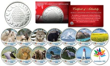 CANADA 150 CELEBRATION RCM Royal Canadian Color Medallions SET of 14 - WILDLIFE